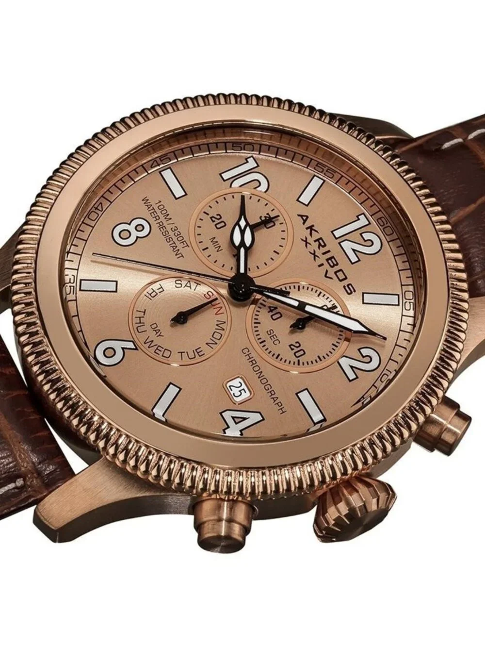 NWT Akribos XXIV Akribos Ultimate Chronograph Rose Gold-Tone Men's Watch